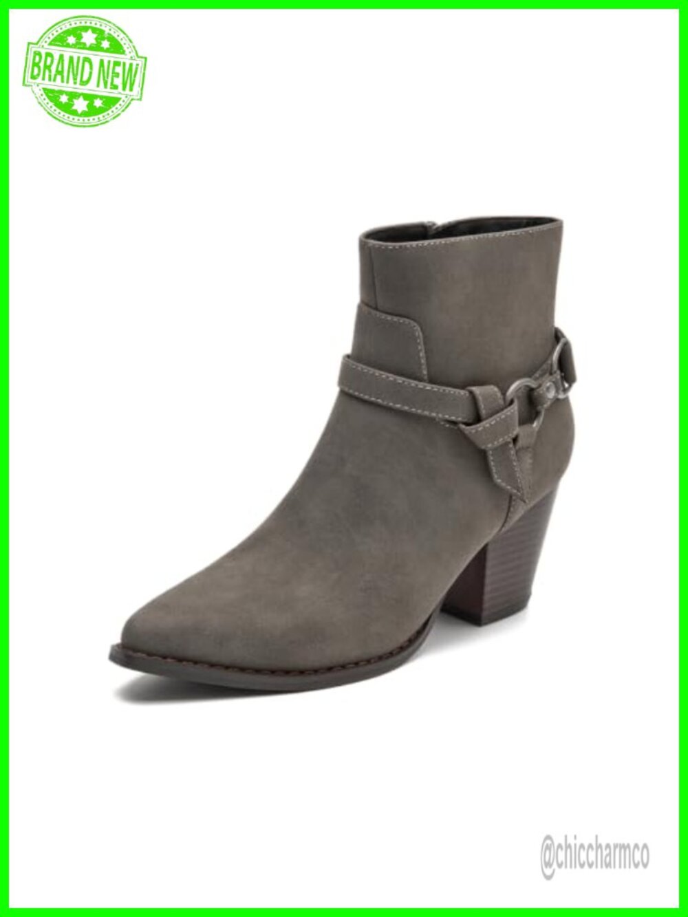 Women's Faux Suede Pointed Toe Ankle Booties Block Heel Zip Western